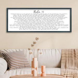 FZMHASLWW Psalm 91 Wall Art 32"×12" Christian Sign for Wooden Plaque Scripture Bible Verse Farmhouse Religious Holy Catholic Inspirational Quotes Vintage Catholic Bedroom Wall Hanging Decor (Black)
