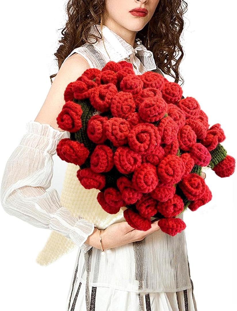 Crochet Flower Bouquet Rose Blanket-Birthday Gifts for Women Girlfriend, Soft Handmade Knitted Throw Bloom Blankets Mothers Day Valentine Gift for Mom Wife Grandma, Wedding Anniversary, Home Decor