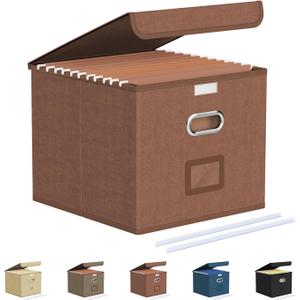 Oterri Collapsible File Organizer Box - Small Portable Filing Box for Office/Decor/Home - Reddish Brown (1 pack - without folders)