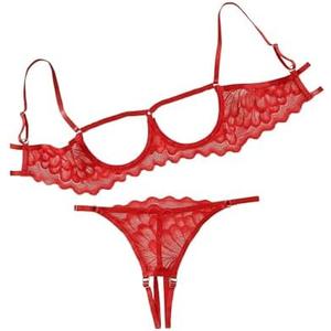 Lilosy Sexy Underwire Floral Lace Sheer Lingerie Set for Women See Through Bra and Panty 2 Piece, L