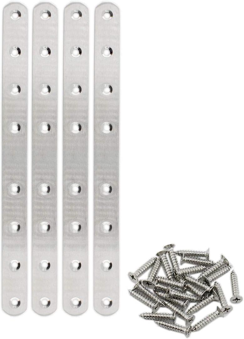 4 Pack Flat Mending Plate for Wood, Stainless Steel Straight Brackets, Pack of 2