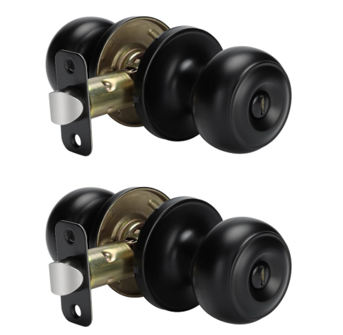Goldenwarm Black Interior Door Knobs, Matte Black Keyless Privacy Door Knob, Black Bedroom Door Knobs, Black Door Knobs Interior Bulk, Indoor Bathroom Door Knob (Pack of 3, Matte Black)