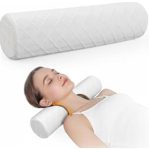 Cervical Memory Foam Neck Roll Pillow Support Pillows for Sleeping 3.9in H Small Round Circle Pillow Cylinder Pillows for Neck Back Lumbar Leg Yoga Pain Relief (White M)
