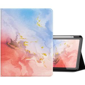 Marble Floral Case for iPad 9.7 Inch 5th/6th Generation,Case for iPad6/iPad5/iPad Air 2/Air with Pencil Holder,Slim Lightweight Book Style Clear Back Cover,O-Pink Marble 