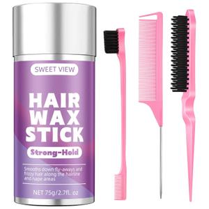  Sweet View Hair Wax Stick & Slick Back Hair Brush for Tame Flyaways, Frizz, Sleek Ponytails, Buns | Pomade/Balm/Gel Stick for Woman, Styling Accessories for Girls