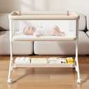 Taylengrow Baby Bassinet Bedside Sleeper - All-Mesh Design, Portable Bedside Bassinet for Baby with Washable Mattress, 5 Adjustable Heights (Beige）