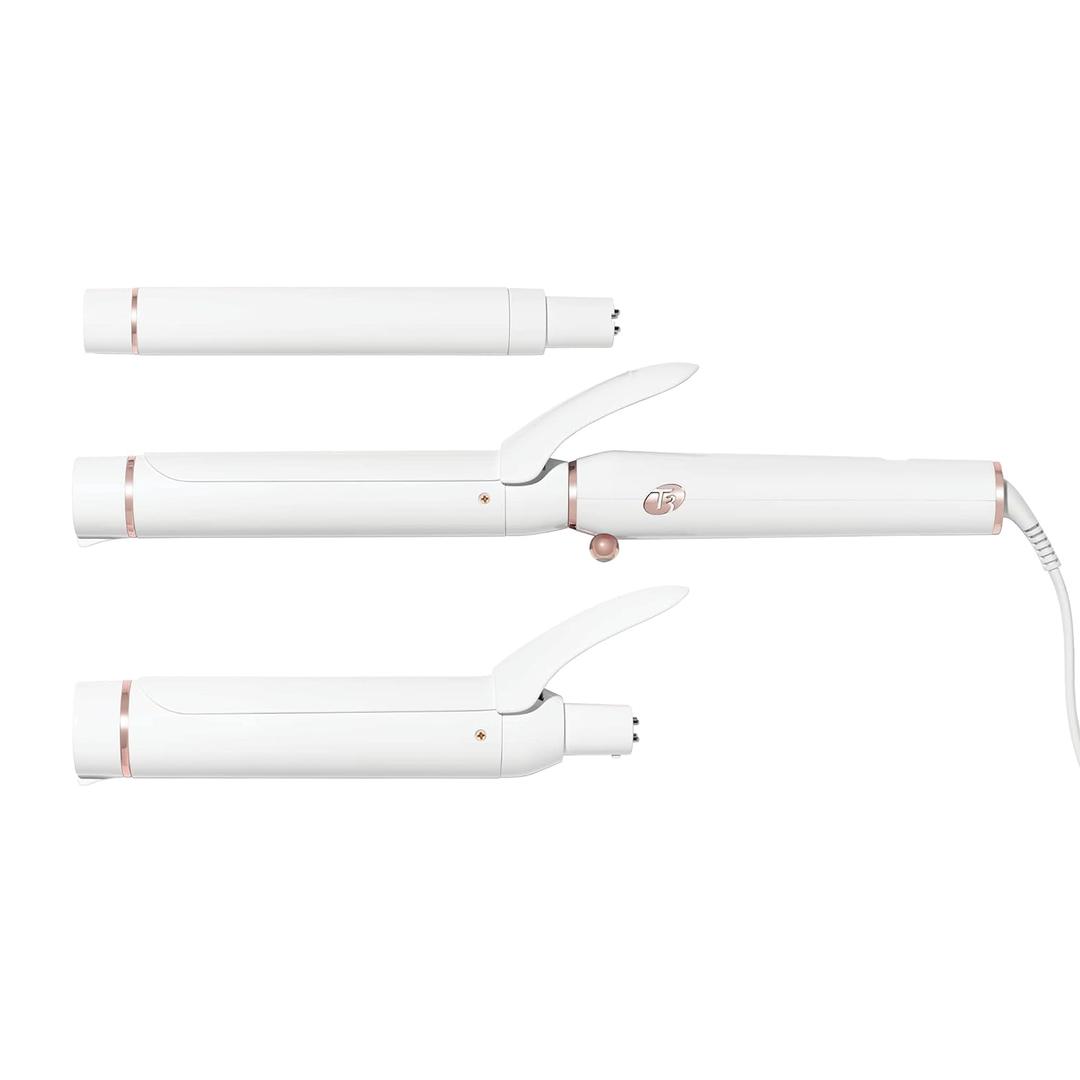 T3 Switch Kit Professional Ionic Interchangeable Curling Iron with 3 Ceramic Clip & Wand Long Barrels for Curling and Waving, 9 Adjustable Heat Settings & Ion Generator, White/Rose Gold (Style: SWITCH KIT WAVE TRIO)