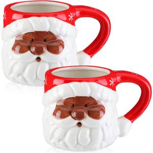Sliner 2 Pcs 11oz Black Santa Mug Christmas African Santa Ceramic Mug Vintage African Coffee Cup Christmas Themed Design Cup Set for Coffee Tea Hot Chocolate Presents