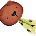 Cute Bear Leather Dog Poop Bag Dispenser Holder with Leash Clip | Adorable bear design, smooth leather exterior, water-resistant nylon lining, easy refill, hands-free clip