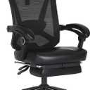 Misolant Ergonomic Office Chair with Footrest, Ergonomic Desk Chair with Adjustable 2D Lumbar Support, High Back Computer Chair with Adjustable Headrest, Comfortable Leather Office Chairs -Black