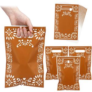 Yexiya 50 Pcs Cielito Lindo Party Candy Bags Bulk Christmas Gift Bags with Handle Cinco De Mayo Favors Barro Candy Sack Talavera Sack for Mexican Xmas Gingerbread Fiesta Party Supplies