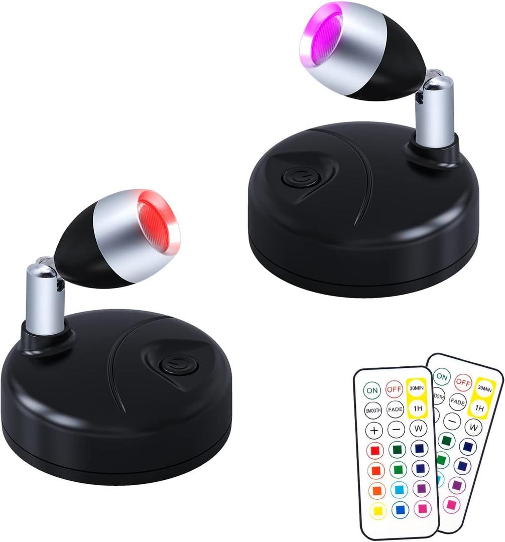 Wireless LED Spot Light Indoor Color Changing Battery Operated Picture Light Stick On Anywhere with Dimmer & Timer 60 Lumens 13 RGB Colour for Home Decor, Displaying Artwork, Dartboard