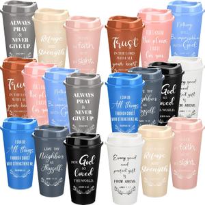 Skylety 20 Pack Christian Gifts for Men Women 16oz Reusable Bible Verse Tumbler Bulk Plastic Coffee Cups with Lids Inspirational Religious Church Gifts for Valentine Easter Birthday (Morandi Color)