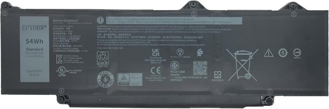 R73TC Laptop Battery 54Wh 4623mAh 3-Cell 11.4V Compatible with Dell Latitude 3340 5340 5350 / Latitude 3340 2-in-1 / Latitude 5340 2-in-1 / Latitude 5350 2-in-1 Series GTG7N