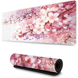 Cherry Blossom Pink Japanese Gaming Mouse Pad Large XL Long Extended Pads Big Mousepad Keyboard Mouse Mat Desk Pad Home Office Decor Accessories for Computer Pc Laptop