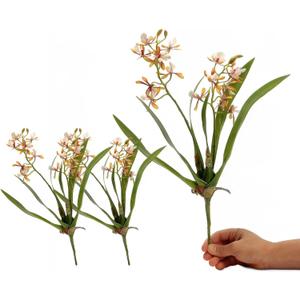 3pcs Artificial Cymbidium Orchid Flowers That Look Real, Faux White-Yellow Orchid Stems for Vases, Silk Flowers for Farmhouse Home Office Indoor Tables Centerpieces Decoration (Yellow)