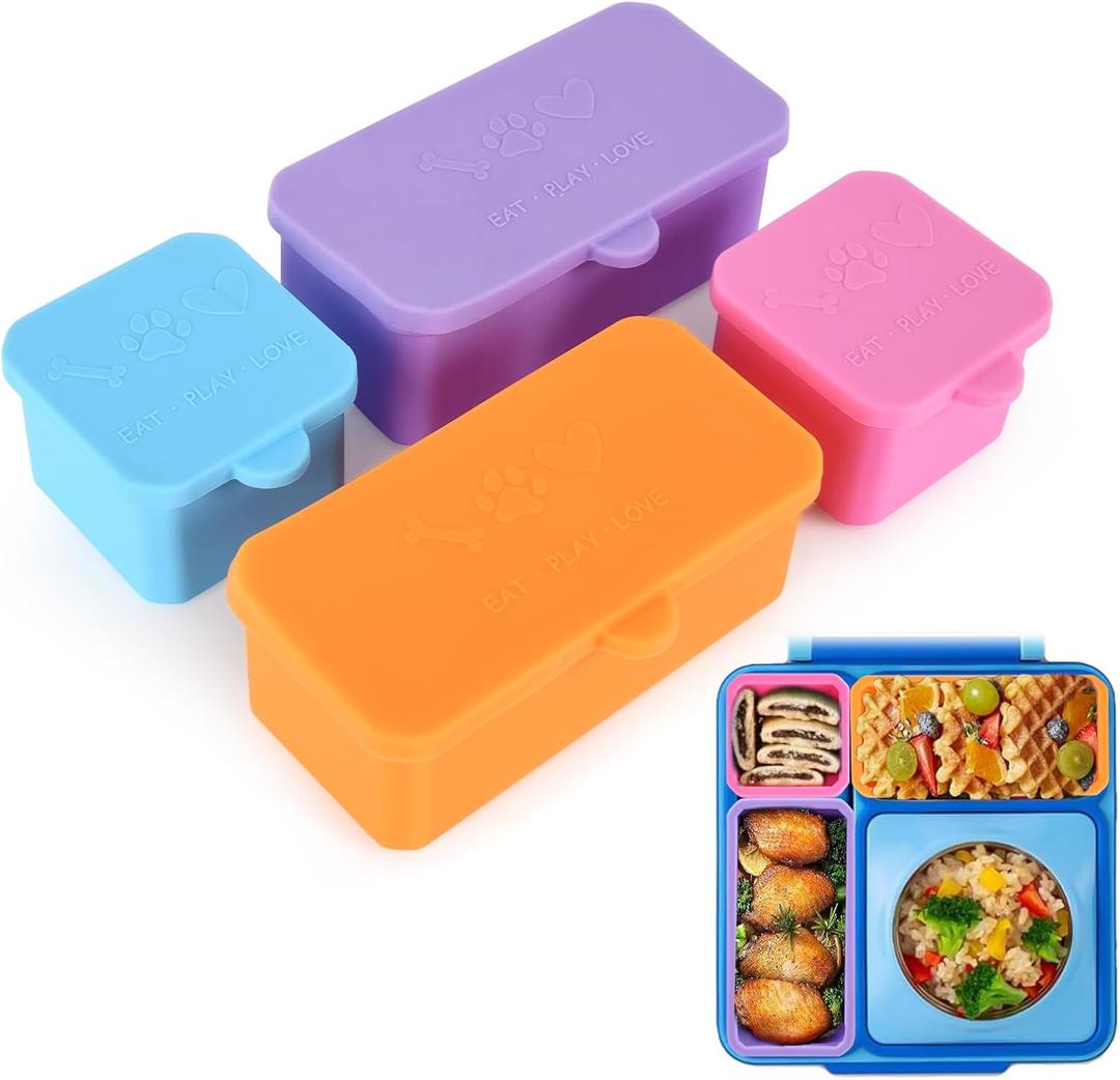 Silicone Snack Containers with Lids for OmieBox, 4 Pack Silicone Containers for Food Compatible with Most Bento Lunch Box, Dip Container for Lunches