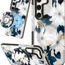 for Samsung Galaxy S23 Plus Case for Women - Girls Cute Design Compatible with Magsafe Magnetic Ring Holder Stand Blue Flower Phone Covers Aesthetic Girly TPU Funda for S23 Plus