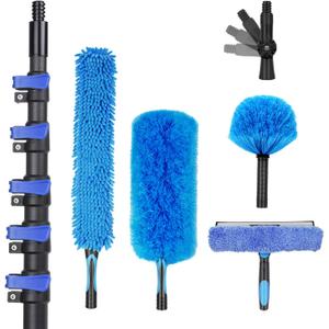 30 Foot High Ceiling Duster Kits with 4.7-24 FT Carbon Fiber Extension Pole, Feather Duster, Cobweb Duster, Ceiling Fan Duster, Window Squeegee & Cleaner with Pole 24 Ft
