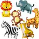 3 x 6 Pcs Giant Safari Animal Balloons, Lion Zebra Giraffe Monkey Elephant Leopard Foil Mylar Balloons for Wild One 1st Birthday Party Decorations, Jungle Zoo Theme Baby Shower Supplies