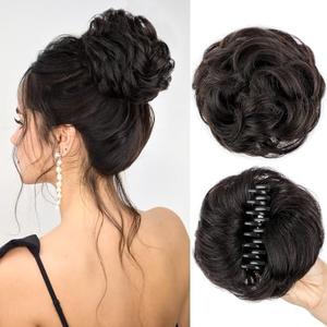 FREEMEIGE 100% Human Hair Bun Messy Bun Hairpiece for Women Claw Clip Messy Hair Bun Wavy Curly Chignon Bun Extensions Tousled Updo Hair Buns