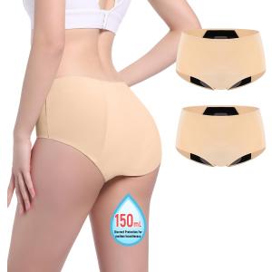 Carer Incontinence Underwear for Women 150ml High Absorbent Leak Proof Underwear for Women Washable Women's Incontinence Panties for Incontinence Bladder Leak 2 Pack Beige M