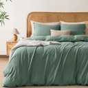 PHF Linen Duvet Cover King Size, 85% Rayon Derived from Bamboo & 15% Natural Linen, Airy Breathable Duvet Set for Hot Sleepers, 3PCS Luxurious Comforter Cover Bedding Collection, 104"x90",Forest Green