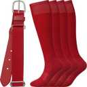 JaGely 5 Pcs Youth Adjustable Belt Baseball Socks and Belt for Youth Adult 1 Softball Waist with 2 Pairs of Sock Red