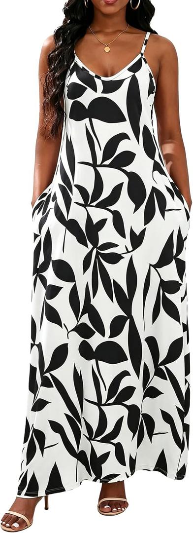 vunahzma Womens Casual Fashion Sleeveless Plus Size Loose Long Sexy Maxi Dress with Pockets (L)
