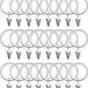 24 Pack Curtain Rings with Smooth, Quiet Nylon Inserts with Clips, Window Clip Rings Curtain Hooks Hangers, 1.26 in Interior Diameter, Fits up to 1" Rod (Nickel)