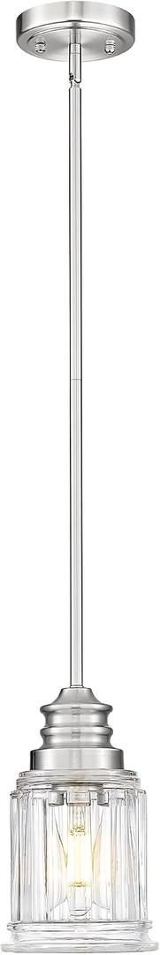 HWH Pendant Light Kitchen Island, Bell-Shaped Fluted Clear Glass Pendant Light, Pendant Lighting Height Adjustable for Dining Room, Brushed Nickel, 5HZG106MIL-L BN, 1 Pack