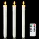 Homemory 3 Pcs Real Wax Flameless Taper Candles with Remote Timer and Dimmer, Battery Operated Candlesticks with Flickering Light, White Window Candles, 9.6 Inches for for Wedding Home Decor