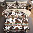 7 Pcs Full Size Comforter Set with 2 Pillowcases & 2 Shams, Cow Brown Cowhide Bedding for Kids and Adults, Vintage Retro Animal Bed in a Bag with Flat Fitted Sheet