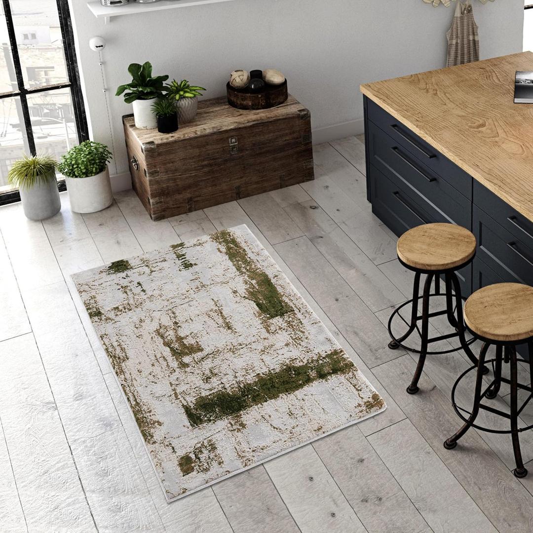 RUG BRANCH Vogue 3' x 5' (2'8" X 4'8") Abstract Indoor Doormat Rug, Contemporary, Green Beige - Living Room, Bedroom, and Kitchen, Accent Rug