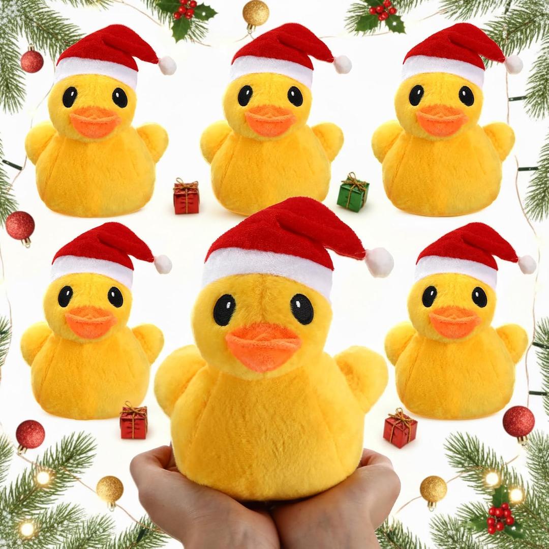 Jerify 6 Pcs Christmas Ducks Stuffed Animal Plush Ducks with Santa Hat Bulk 8 Inch Christmas Party Decoration Supplies for Gift Bag Fillers, Xmas Stocking Stuffers