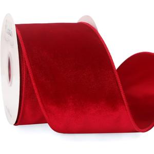 Ribbli Red Velvet Wired Ribbon 4 Inch Velvet with Satin Christmas Ribbon for Gift Wrapping Christmas Tree Decoration Crafts Wreaths Supplies-Continuous 10 Yards