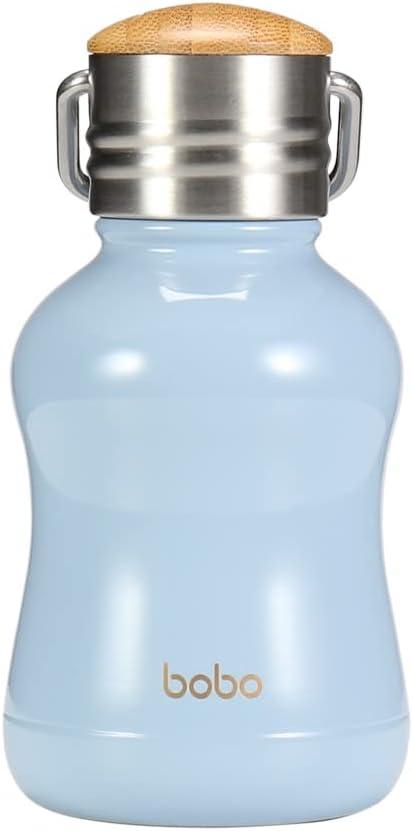 YOHKOH Mini Vacuum Insulated Water Bottle With Bamboo Lid - Stainless Steel Thermos Water Bottle for Women Girls Kids, Metal Sports Hot and Cold Water Bottle Leak-Proof BPA-Free (6.4oz,Blue)
