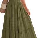 BTFBM Womens Summer 2025 Casual Midi Maxi Dresses Lightweight Short Sleeve V Neck Elastic Waist Boho Beach Dress Pockets (Large, Army Green)