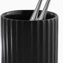 Ceramic Toothbrush Holder for Bathroom, Ceramic Toothbrush Cup, Toothpaste Organizer for Bathroom Countertop, Bathroom Storage Organizer (Black) 2.83"L x 2.83"W x 4.06"H
