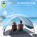 Sportneer Beach Tent Sun Shelter Beach Shade Canopy UPF 50+ UV Protection with 8 Wind Ropes and 12 Ground Stakes for Beach Camping Backyard Picnic Outdoor (Light Blue)