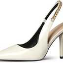 iiimmu Women's Stiletto Heels Closed Pointed Toe 4 in Heels for Women Patent Leather Pumps with Chain Wedding Party Dress Prom Heels Slingback Pumps, 8