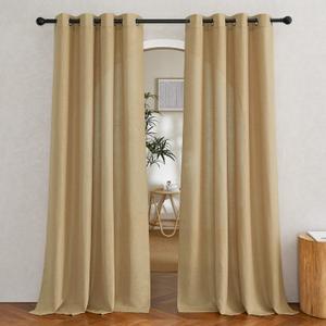 NICETOWN Linen Brown Curtains & Drapes Privacy with Light Filtering, Grommet Flax Linen Burlap Window Treatments Vertical Drapes for Bedroom/Living Room, W52 x L84, 2 Panels