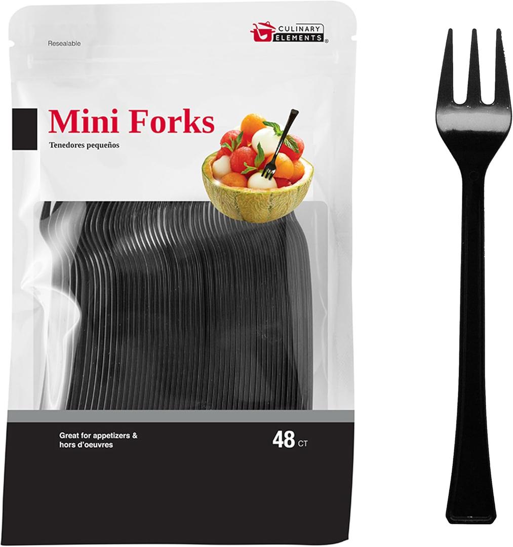 Jacent 48 Count Black Mini Appetizer Forks, 1-Pack
