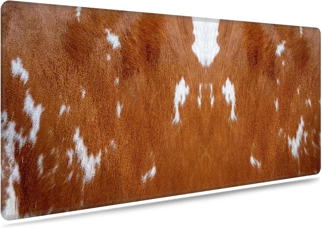 Extended Gaming Mouse Pad with Stitched Edges,Large Non-Slip Rubber Base Mousepad,for Studying Working Office Home,Cowhide Leopard Brown Cow Pattern