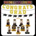 11PCS Prom 2025 Graduation Decorations Honeycomb Photo, Congrats Grad Banners and Table Honeycomb Photo Centerpiece Congratulate Graduation Table Toppers for Party Supplies