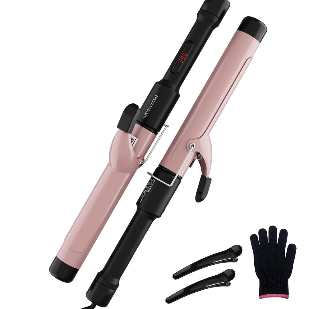 MegaWise Pro 1 1/4 inch Ceramic Barrel Hair Curling Iron, 60s PTC Fast Heating Tech, Anti-Scald Insulated Grip &Tip, Auto Shut Off and 360 Swivel Cord, 2 Clips and Heat-Resistant Glove Included