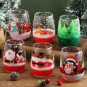 Nitial 6 Pcs Christmas Wine Glasses 14.2 oz Santa Claus Christmas Wine Glasses Elk Penguin and Snowman Drinkware Set Stemless Drinking Glass Cups for Xmas Birthday New Years Gifts
