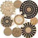 LOMOHOO Set of 9 Boho Wall Basket Decor Wicker Woven Wall Basket Decorations Bohemian Handcrafted Round Basket Hanging decor Bulrush Wall Art Decors for Living Room Rustic Home (Modern)