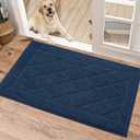 BEQHAUSE Dirt Trapper Door Mat 20" x 32", Doormat Non-Slip Entryway Rugs Washable, Dog Door Mat Stain Resistant and Absorbent Welcome Floor Mat for Front Back Door, Mud Wet Shoes & Paws, Navy Blue