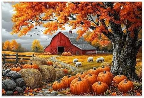 Yesad Fall Scenery Canvas Wall Art, Thanksgiving Pumpkin Autumn Landscape Poster, Autumn Farmhouse Wall Art Pumpkin Canvas Painting Picture Home Wall Décor (Unframed, 18”x12”, Fall Art1)